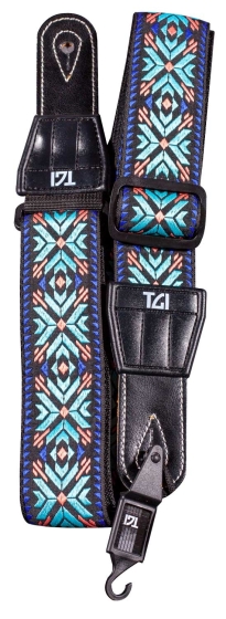 TGI Guitar Strap Woven Cotton Maltese Cross Stitch - Turquoise