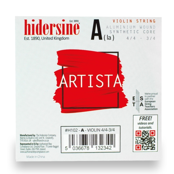 Hidersine Artista Violin A String – Aluminium Wound, Synthetic Core – 4/4–3/4 Size
